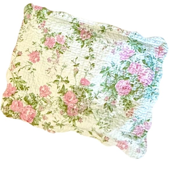 Floral Quilt Twin Full Pink Green Reversible Bedding and Pillow Sham Cottage - Picture 6 of 14
